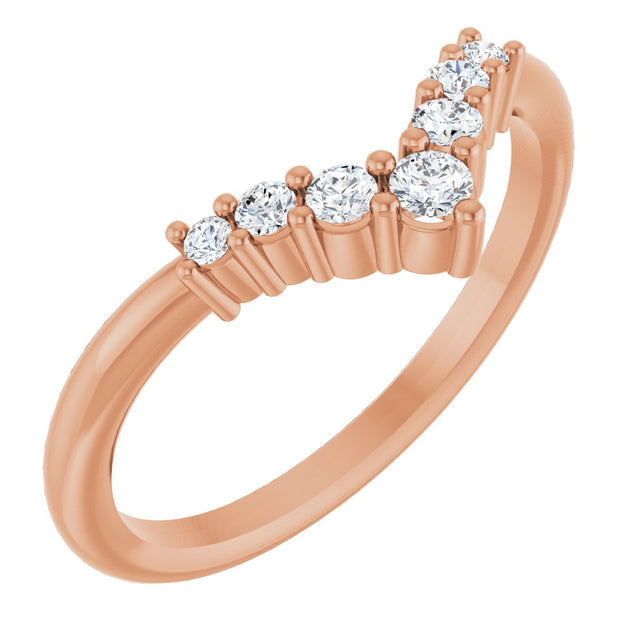 14K Gold Round Natural Diamond Graduated V Ring - Rose Gold