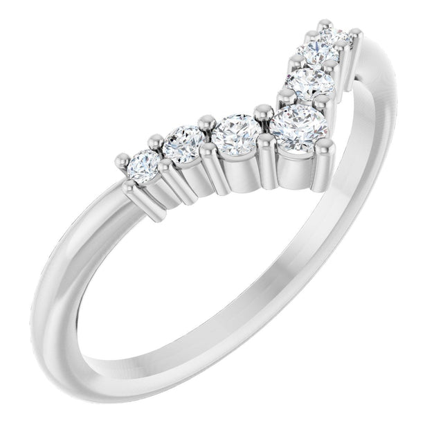 Platinum Round Natural White Sapphire Graduated V Ring