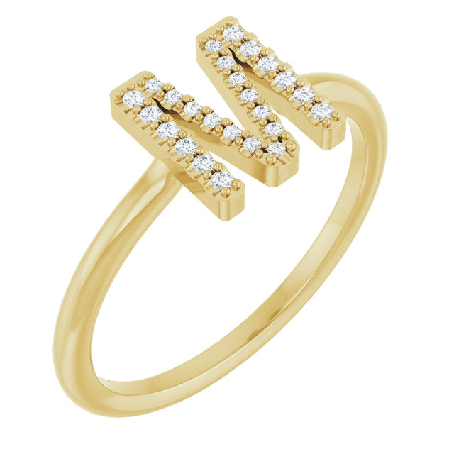 14K Gold Round Natural Diamond Accented Initial Ring - Yellow Gold