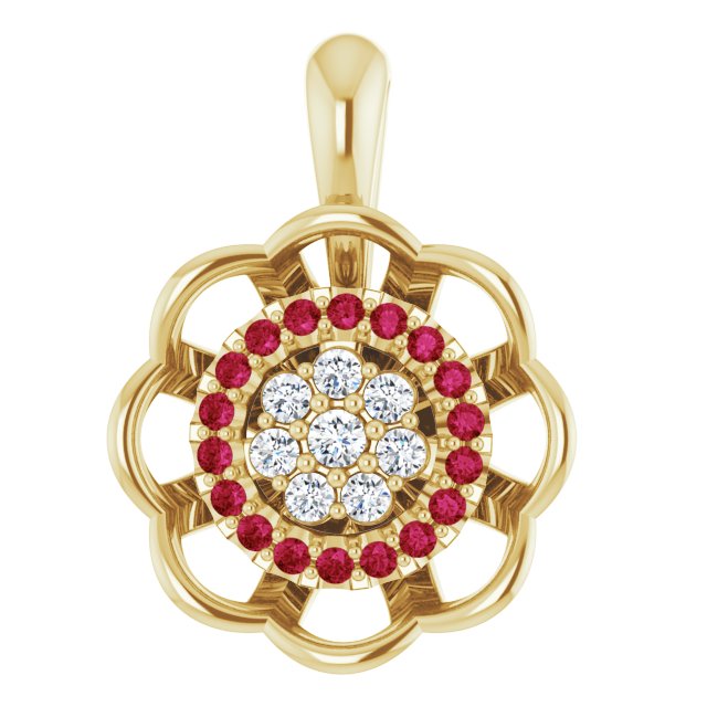 14K Gold Round Natural Diamond Halo-Style Cluster Necklace or Pendant – 1/6 CTW - Yellow Gold