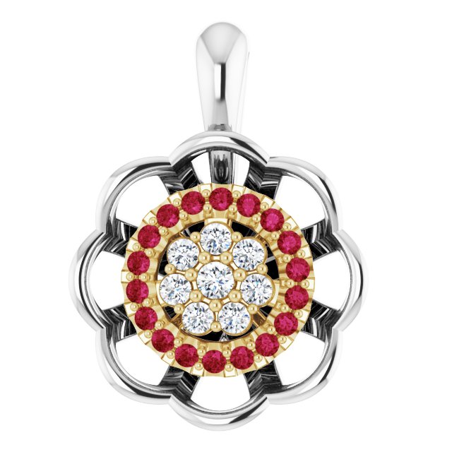 14K Gold Round Natural Diamond Halo-Style Cluster Necklace or Pendant – 1/6 CTW - Two-Tone