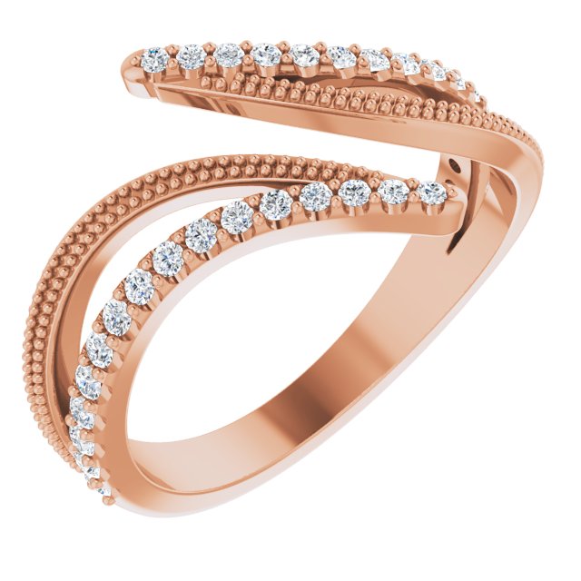 14K Gold Round Natural Diamond Bypass Ring II - Rose Gold