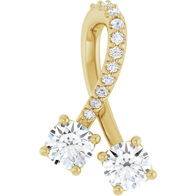 14K Gold Round Natural Diamond Two-Stone Necklace or Pendant - Yellow Gold