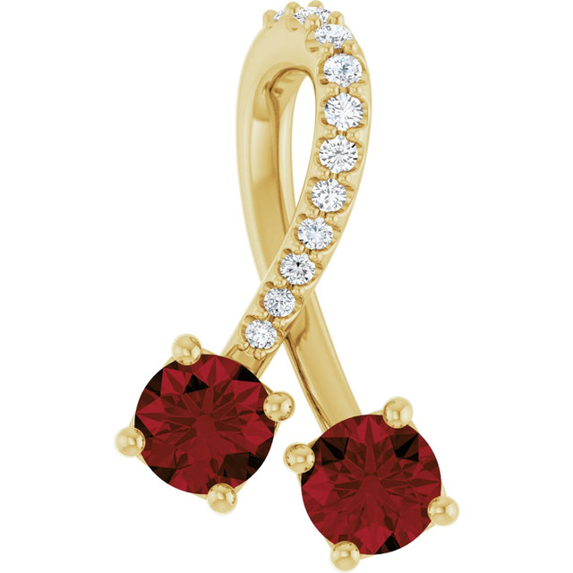 14K Gold Round Natural Mozambique Garnet Two-Stone Necklace or Pendant - Yellow Gold