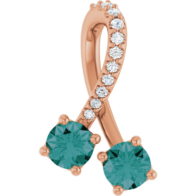 14K Gold Round Lab-Grown Alexandrite Two-Stone Necklace or Pendant - Rose Gold