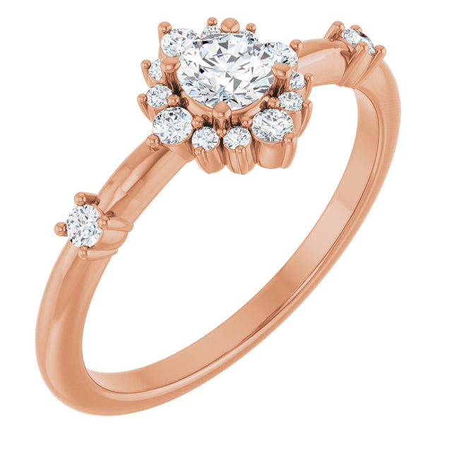14K Gold Round Natural Diamond Halo-Style Ring II - Rose Gold