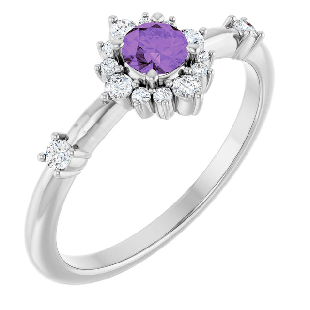Platinum Oval Natural Amethyst Halo-Style Ring