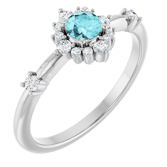 14K Gold Oval Natural Blue Zircon Halo-Style Ring - White Gold
