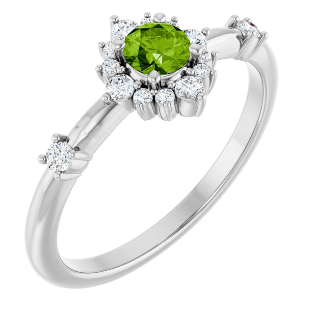 14K Gold Oval Natural Peridot Halo-Style Ring - White Gold