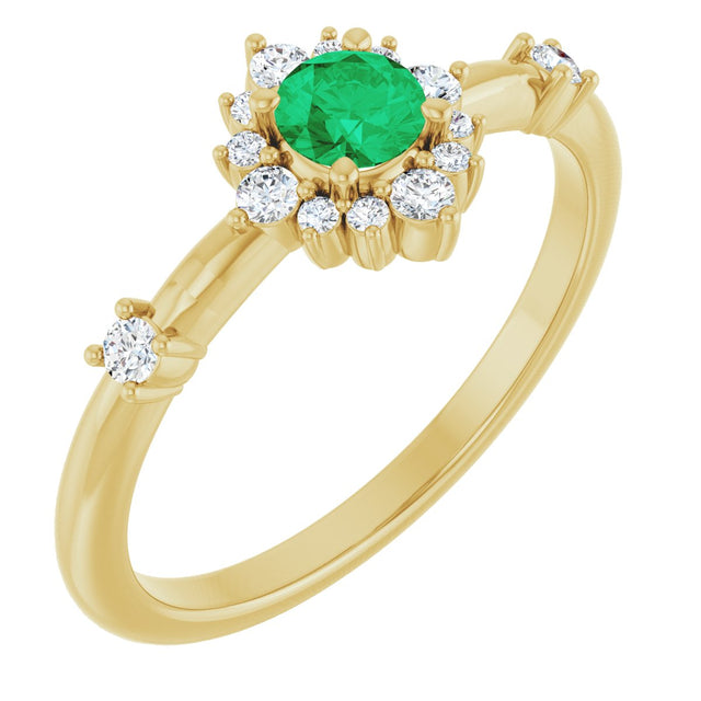 14K Gold Oval Lab-Grown Emerald Halo-Style Ring - Yellow Gold