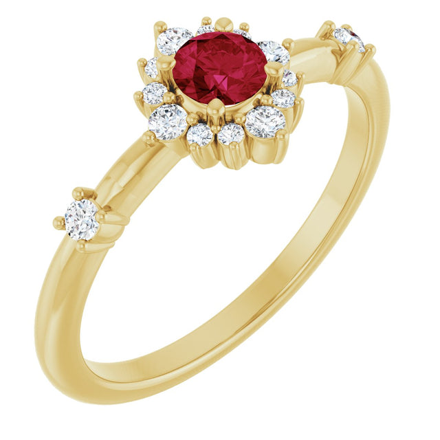 14K Gold Oval Natural Ruby Halo-Style Ring - Yellow Gold