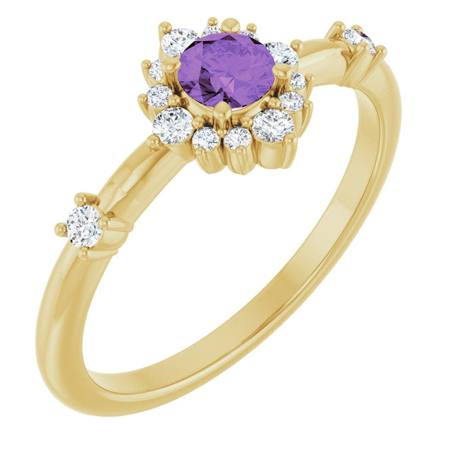 14K Gold Oval Natural Amethyst Halo-Style Ring - Yellow Gold
