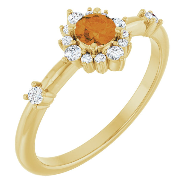 14K Gold Oval Natural Citrine Halo-Style Ring - Yellow Gold