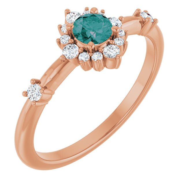 14K Gold Oval Lab-Grown Alexandrite Halo-Style Ring - Rose Gold