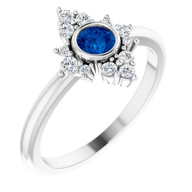 Platinum Round Lab-Grown Blue Sapphire Halo-Style Ring