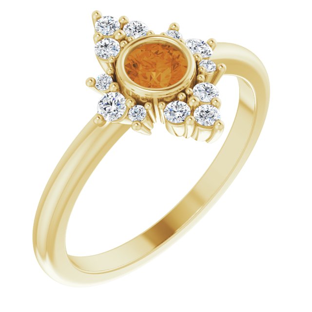 14K Gold Round Natural Citrine Halo-Style Ring - Yellow Gold