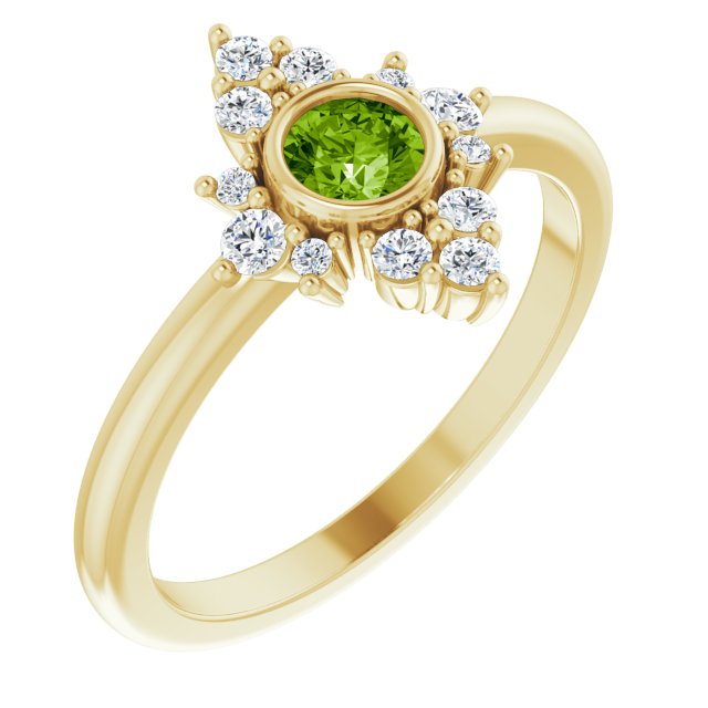 14K Gold Round Natural Peridot Halo-Style Ring - Yellow Gold