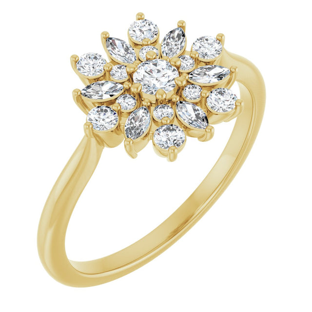 14K Gold Round Natural Diamond Vintage-Inspired Ring - Yellow Gold