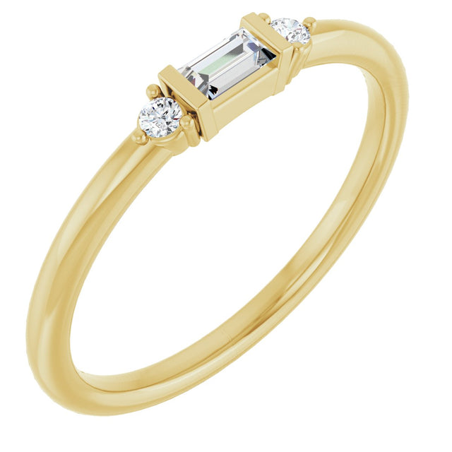 14K Gold Straight Baguette Natural Diamond Accented Stackable Ring – 3.5x2mm - Yellow Gold