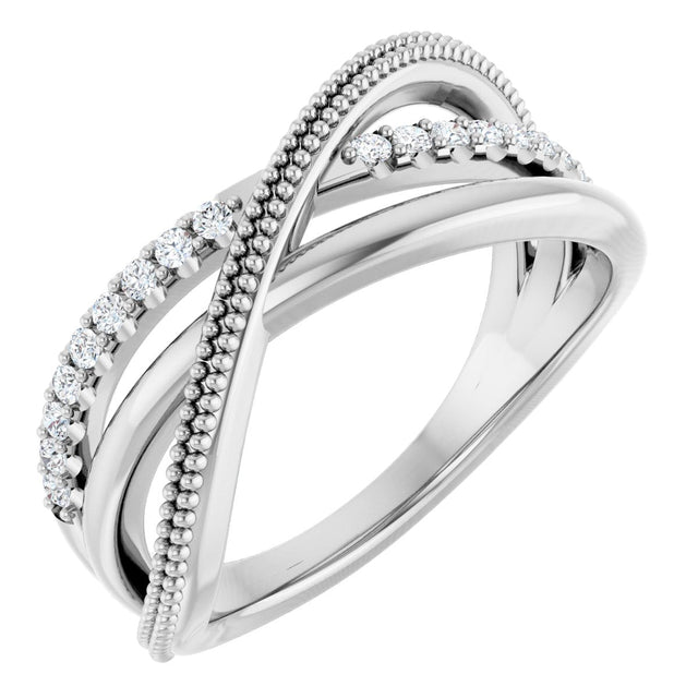 Platinum Round Natural Diamond Criss-Cross Ring V