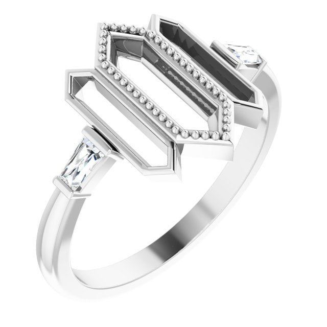 Platinum Tapered Baguette Natural Diamond Geometric Ring
