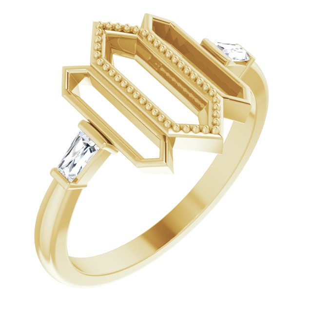 14K Gold Tapered Baguette Natural Diamond Geometric Ring - Yellow Gold