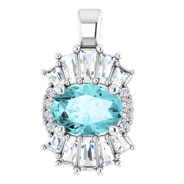 Platinum Oval Natural Blue Zircon Halo-Style Necklace or Pendant