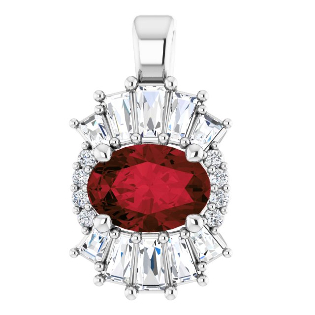 Platinum Oval Natural Mozambique Garnet Halo-Style Necklace or Pendant
