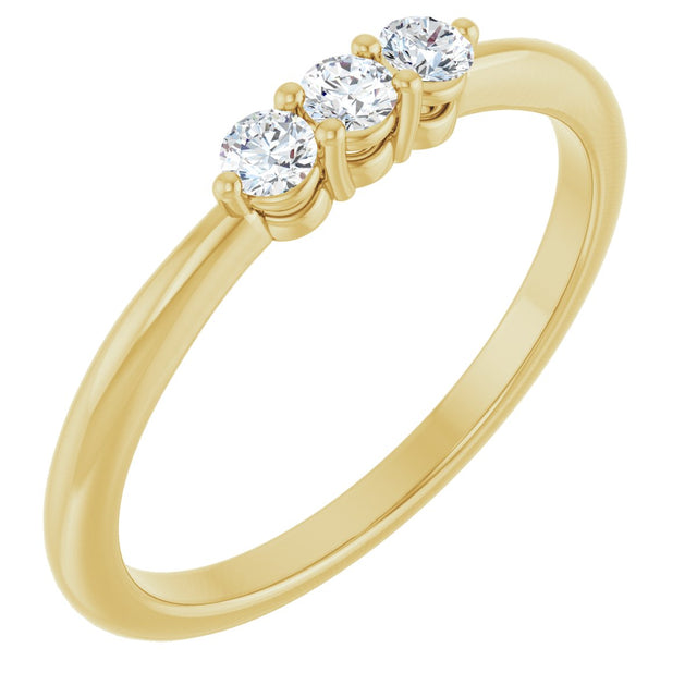 14K Gold Round Natural Diamond Three-Stone Anniversary Band – 2.5mm Stones - Yellow Gold