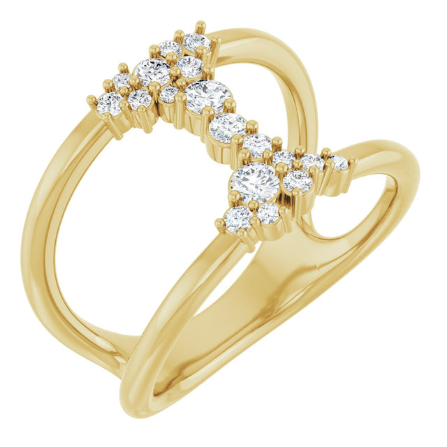 14K Gold Round Natural Diamond Negative Space Ring III - Yellow Gold