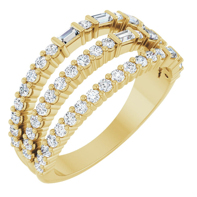 14K Gold Natural Diamond Stacked Ring - Yellow Gold