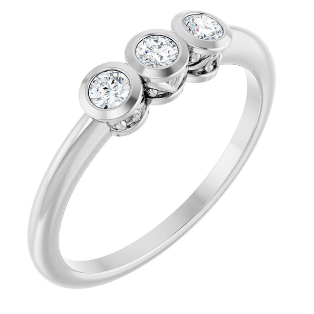 Platinum Round Natural Diamond Three-Stone Bezel-Set Ring