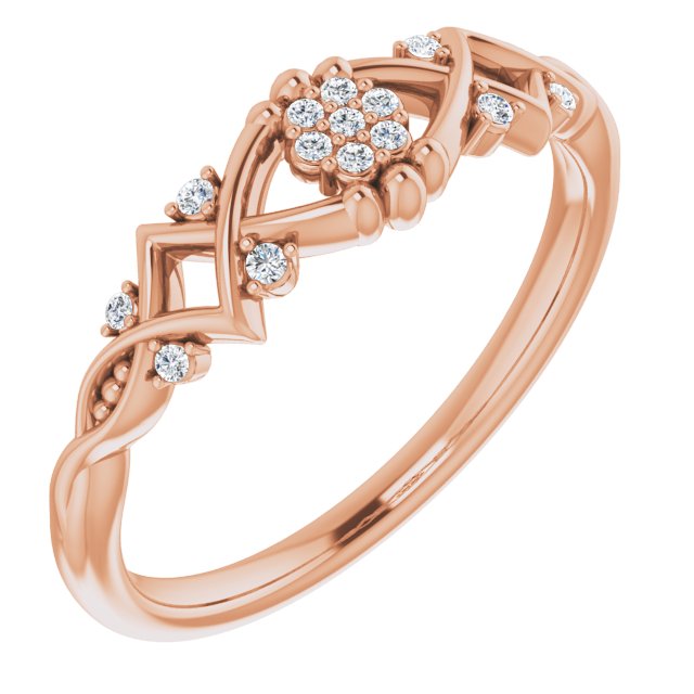14K Gold Round Natural Diamond Vintage-Inspired Ring II - Rose Gold