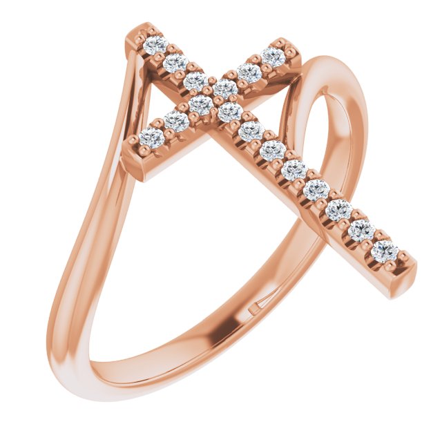 14K Gold Round Natural Diamond Accented Cross Bypass Ring - Rose Gold