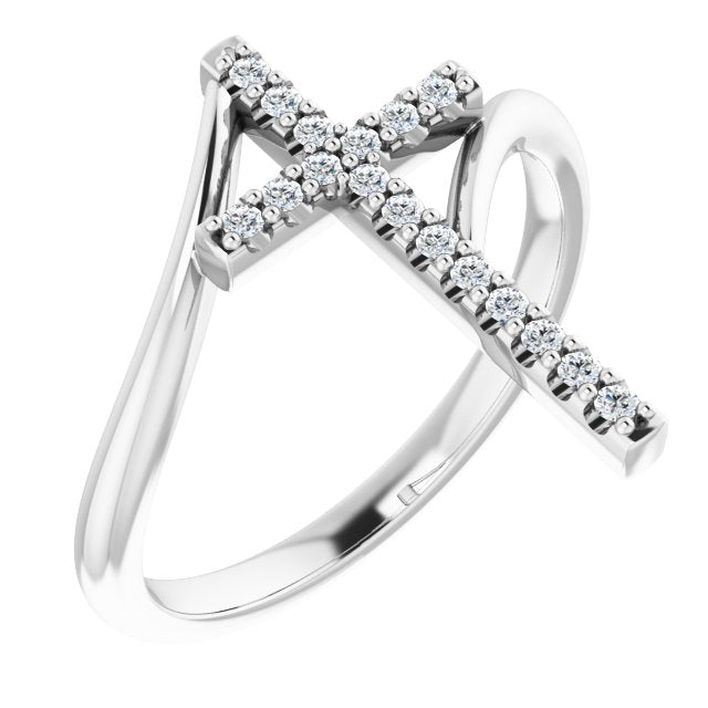 14K Gold Round Natural Diamond Accented Cross Bypass Ring - White Gold
