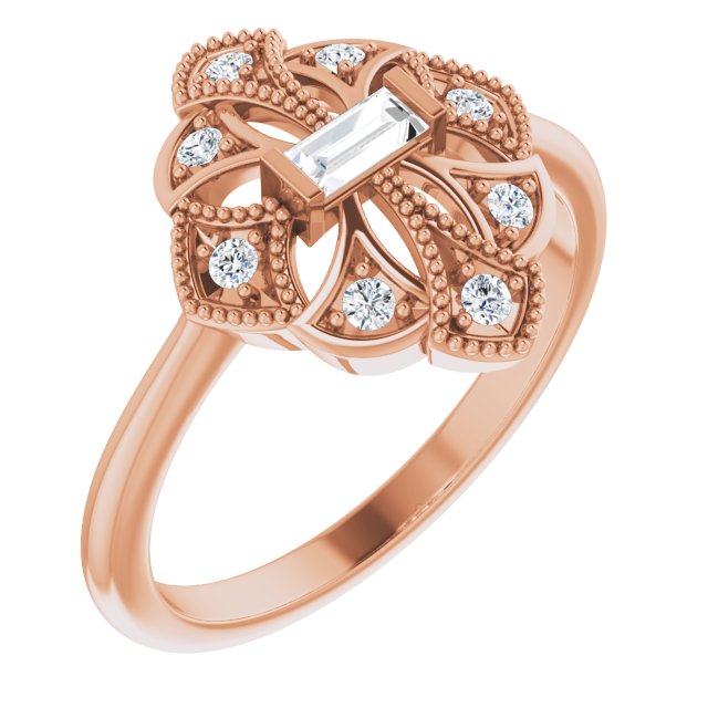 14K Gold Straight Baguette Natural Diamond Vintage-Inspired Ring - Rose Gold