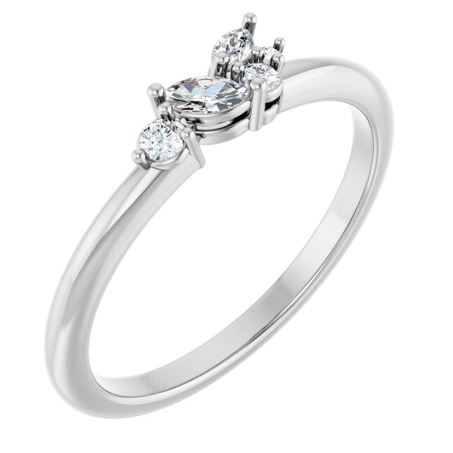 14K Gold Marquise Natural Diamond Stackable Cluster Ring - White Gold
