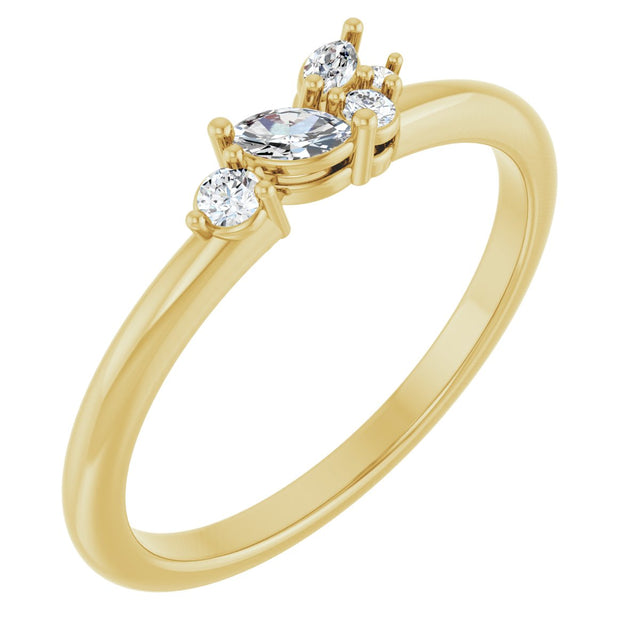 14K Gold Marquise Natural Diamond Stackable Cluster Ring - Yellow Gold