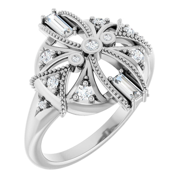 Platinum Natural Diamond Vintage-Inspired Ring II