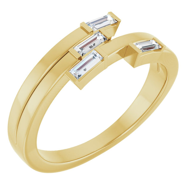 14K Gold Straight Baguette Natural Diamond Geometric Ring - Yellow Gold