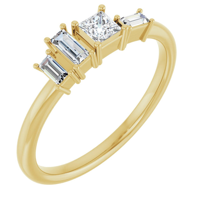 14K Gold Natural Diamond Stackable Geometric Ring - Yellow Gold