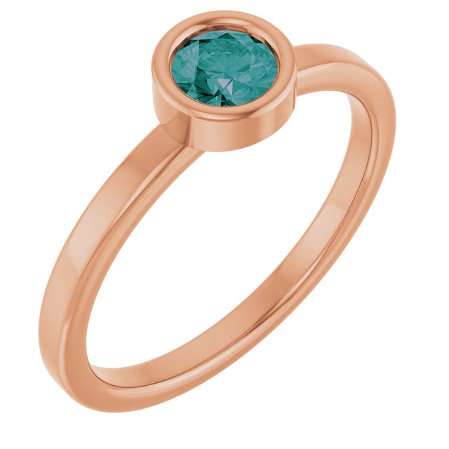 14K Gold Round Lab-Grown Alexandrite Bezel-Set Solitaire Ring - Rose Gold