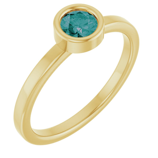 14K Gold Round Lab-Grown Alexandrite Bezel-Set Solitaire Ring - Yellow Gold