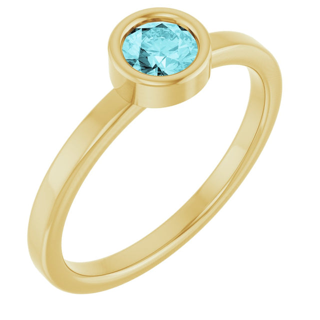 14K Gold Round Natural Blue Zircon Bezel-Set Solitaire Ring - Yellow Gold