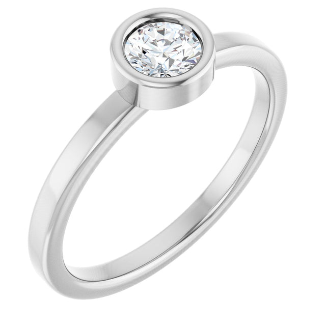 Platinum Round Natural White Sapphire Bezel-Set Solitaire Ring