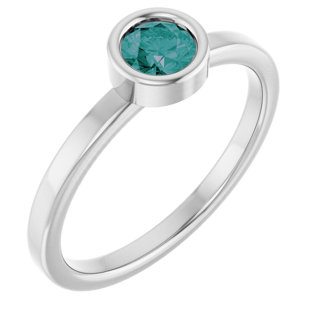 14K Gold Round Lab-Grown Alexandrite Bezel-Set Solitaire Ring - White Gold