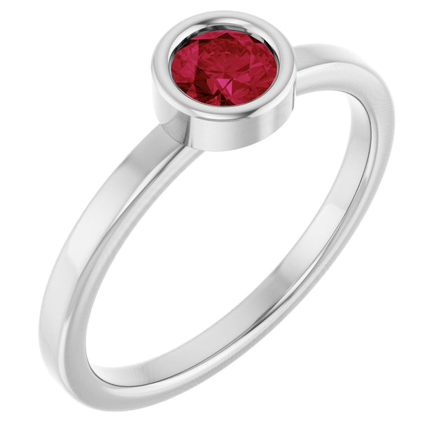 Platinum Round Natural Ruby Bezel-Set Solitaire Ring