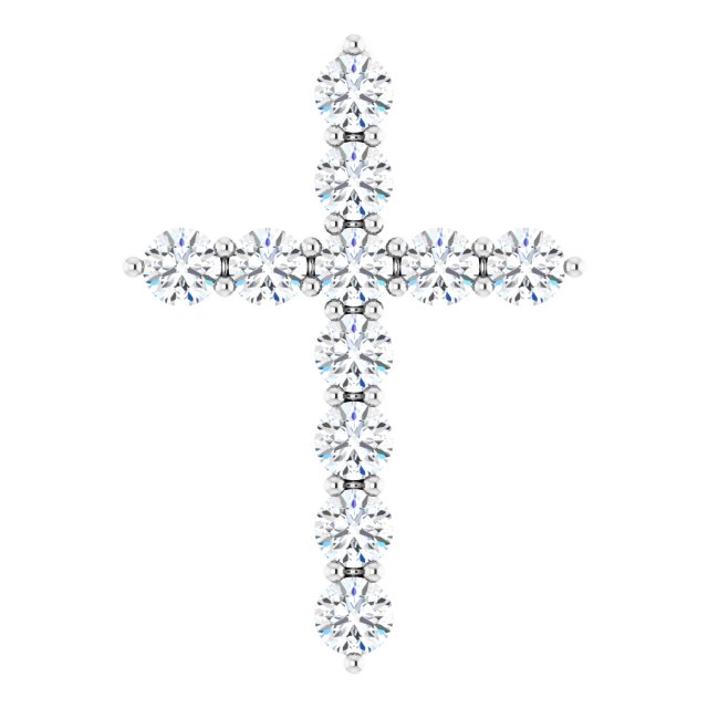 14K Gold Round Lab-Grown Diamond Accented Cross Necklace or Pendant – up to 1/6 CTW - White Gold