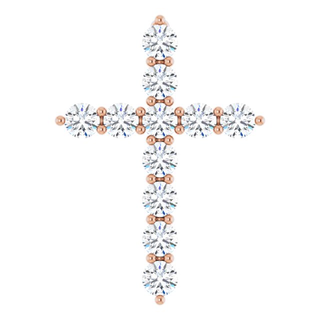 14K Gold Round Lab-Grown Diamond Accented Cross Necklace or Pendant – up to 1/6 CTW - Rose Gold