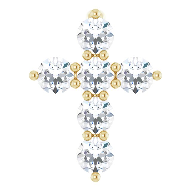14K Gold Round Lab-Grown Diamond Accented Cross Necklace or Pendant – up to 1/6 CTW - Yellow Gold